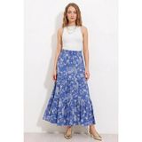 Moda Molası Kadın Çiçek Desenli Viskon Indigo Etek - İndigo - 36