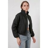 Moda Molası Kadın Dik Yaka Belden Büzgülü Oversize Bomber Siyah Mont - 42
