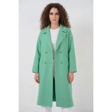 Moda Molası Kadın Geniş Yaka Oversize Balıksırtı Desenli Kaşe Yeşil Kaban - 36