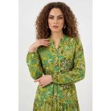 Moda Molası Kadın Hakim Yaka Beli Büzgülü Desenli Viskon Çağla Yeşili Tesettür Elbise - 40