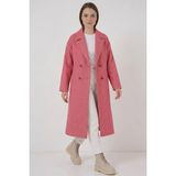 Moda Molası Kadın Klasik Yaka Çift Düğmeli Geniş Kesim Oversize Kaşe Kırmızı Kaban - 36