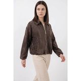 Moda Molası Kadın Klasik Yaka Normal Büzgülü Oversize Kadife Kahverengi Ceket - 42