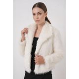 Moda Molası Kadın Kruvaze Peluş Kürk Beyaz Kaban - 42