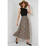 Moda Molası Kadın Leopar Desenli Kahverengi Etek - 42