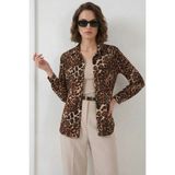 Moda Molası Kadın Leopar Desenli Viskon Kahverengi Gömlek - 44