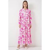 Moda Molası Kadın Otantik Desenli Viskon Pembe Tesettür Elbise - 52