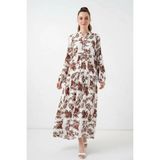 Moda Molası Kadın Otantik Desenli Viskon Taba Tesettür Elbise - 44