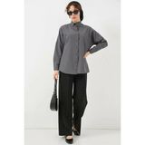 Moda Molası Kadın Oversize Basic Pamuklu Gri Tesettür Gömlek - 40