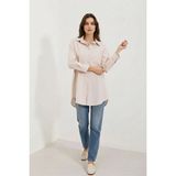 Moda Molası Kadın Oversize Çizgili Pamuklu Bej Gömlek - 36