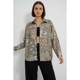 Moda Molası Kadın Oversize Desenli Saten Çağla Yeşili Gömlek - 40