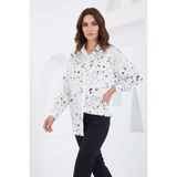 Moda Molası Kadın Oversize Desenli Saten Siyah Beyaz Gömlek - 36