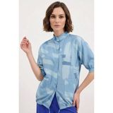 Moda Molası Kadın Oversize Desenli Viskon Mavi Gömlek - 36