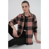 Moda Molası Kadın Oversize Ekose Desenli Pamuklu A.pudra Gömlek - 36