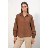 Moda Molası Kadın Oversize Fisto Desenli Taba Gömlek - 42