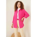 Moda Molası Kadın Oversize Kesim Basic Pamuklu Koyu Pembe Tesettür Gömlek - 38