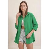 Moda Molası Kadın Oversize Kesim Basic Pamuklu Yeşil Gömlek - 34
