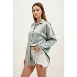 Moda Molası Kadın Oversize Kesim Saten Çağla Yeşili Gömlek - 36