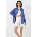 Moda Molası Kadın Oversize Kesim Viskon Indigo Gömlek - 42 - İndigo