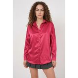 Moda Molası Kadın Oversize Saten Bordo Gömlek - 38