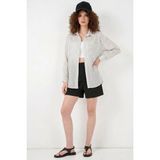 Moda Molası Kadın Oversize Tek Cepli Çizgili Viskon Beyaz Gömlek - 44