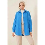 Moda Molası Kadın Rahat Kesim Basic Oversize Pamuklu Saks Tesettür Gömlek - 44