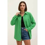 Moda Molası Kadın Tek Cepli Oversize Viskon Yeşil Gömlek - 36