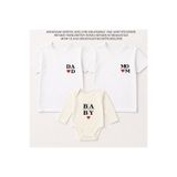 MODA Mom Dad Baby Baskılı Cinsiyet Partisi Anne Baba Bebek Aile Beyaz Tişört Ekru Zıbın Kombin