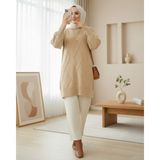 Moda Morfo Baklava Desenli Yumoş Triko Tunik -Açık Vizon - Standart