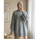 Moda Morfo Baklava Desenli Yumoş Triko Tunik -Gri - Standart - 01-Gri