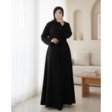 Moda Morfo Beli Drapeli Çift Bağcıklı Selanik Uzun Elbise -Siyah - L - XL