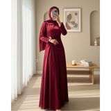 Moda Morfo Beli Drapeli Düz Saten Elbise -Bordo - 36