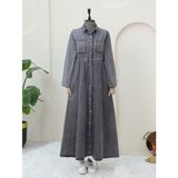 Moda Morfo Beli Lastikli Yan Cepli Kot Elbise -Füme - 44