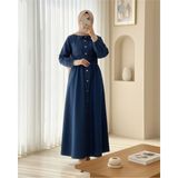 Moda Morfo Beli Lastikli Yan Cepli Kot Elbise -Laci - Lacivert - 46