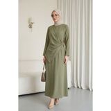 Moda Morfo Çapraz Alerli Tokalı Yuvarlak Yaka Ithal Krep Elbise -Çağla Y. - 40 - Çağla Yeşili