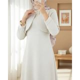 Moda Morfo Ceket Detaylı Simli Broşlu Elbise -Ekru - 38