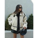 Moda Morfo Deri Biyeli Peluş Mont -Taş - 36