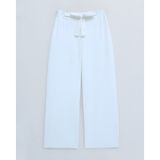 Moda Morfo Duble Kumaş Beli Kuşaklı Bol Paça Pantolon -Beyaz - 44