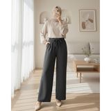 Moda Morfo Duble Kumaş Beli Kuşaklı Bol Paça Pantolon -Füme - 44