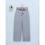 Moda Morfo Duble Kumaş Beli Kuşaklı Bol Paça Pantolon -Gri - 01-Gri - 46