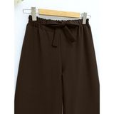 Moda Morfo Duble Kumaş Beli Kuşaklı Bol Paça Pantolon -Kahve - Kahverengi - 46