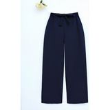 Moda Morfo Duble Kumaş Beli Kuşaklı Bol Paça Pantolon -Laci - Lacivert - 38