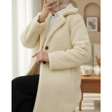 Moda Morfo Düğmeli Astarlı Önden Cepli Peluş Kaban -Bej - 42