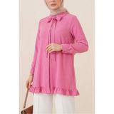 Moda Morfo Eteği Fırfırlı Beli Bağcıklı Gizli Düğmeli Modal Tunik -Pembe - 38