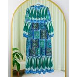 Moda Morfo Etnik Desen Bağcıklı Kolu Lastikli Elbise -Mavi - 38