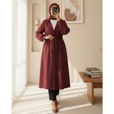 Moda Morfo Hakim Yaka Tünel Bağcıklı Kaşe Kaban -Bordo - 46