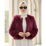 Moda Morfo İçi Astarlı Kürklü Kaban -Bordo - 42