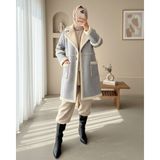 Moda Morfo İçi Kürklü Çift Düğmeli Cepli Süet Kaban -Gri - 01-Gri - 36