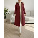 Moda Morfo Içi Peluşlu Sabit Kapşonlu Tünel Bağcıklı Uzun Mont -Bordo - 38