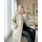 Moda Morfo Kapşonlu Bağcık Detaylı Fermuarlı Şişme Mont -Taş - 38