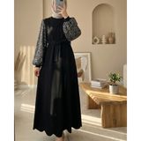 Moda Morfo Kolları Pullu Kemerli İthal Likralı Krep Elbise -Altın - 38